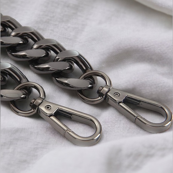 Silver Black Curb Shoulder Chain Purse Strap Replacement 25” - Picture 2 of 2